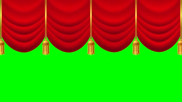Roter Vorhang Auf Und Green Screen — Stockvideo