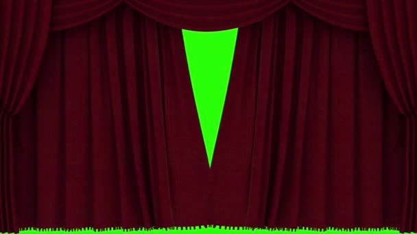 Apertura Cortina Roja Pantalla Verde — Vídeos de Stock