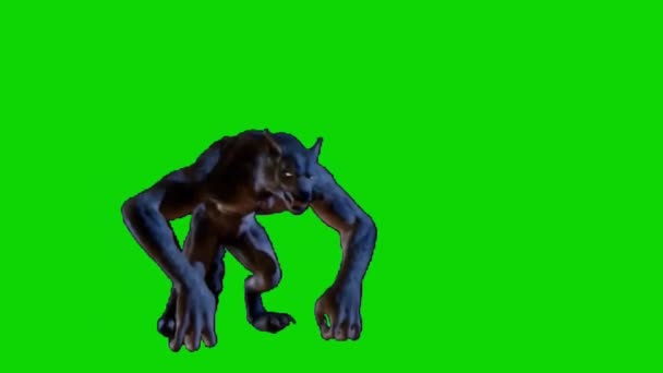 Werewolf Monster Attacking Green Screen — Stock Video