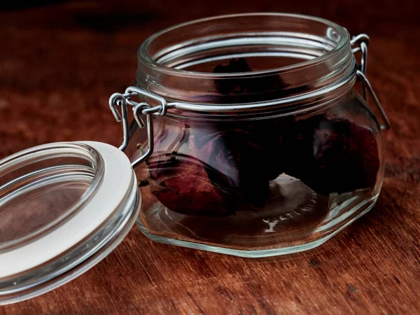 Glass Jar Filled Dried Roses — Stock Photo, Image