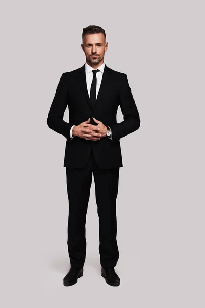 Business Professional Handsome Caucasian Man Full Suit Keeping Hands Clasped — Stock Photo, Image