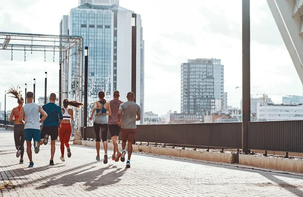 Vista Posteriore Jogging Sportivi Strada Esercizio Cardiovascolare — Foto Stock