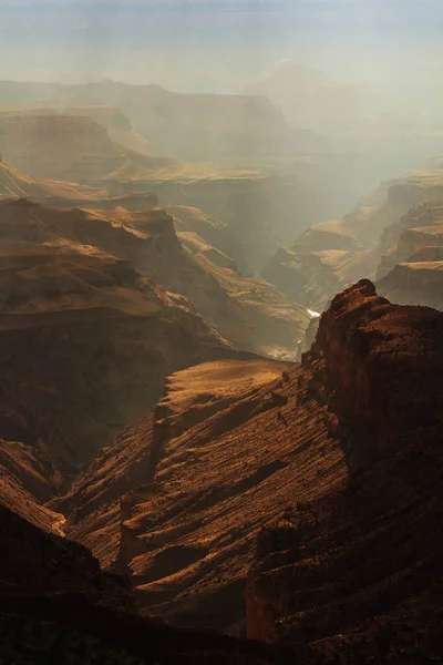 Grand Canyon Mountains River Valley Being Lighted Sunbeams — Stock Photo, Image
