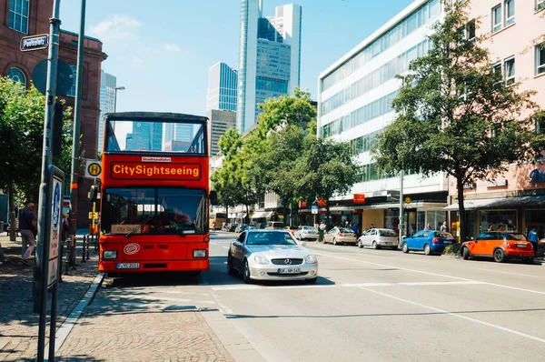 Frankfurt Germany August 2015 Sightseeing Bus Modern Buildings — Stock Photo, Image