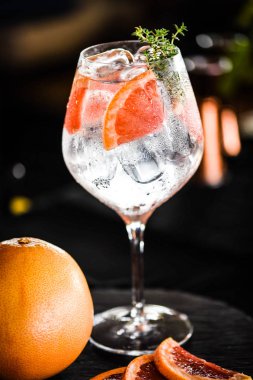 Taze meyve ve baharatlı tonik cin içeceği