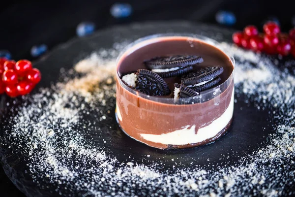 Finom Csokoládé Élvezet Oreo Torta Közelről — Stock Fotó