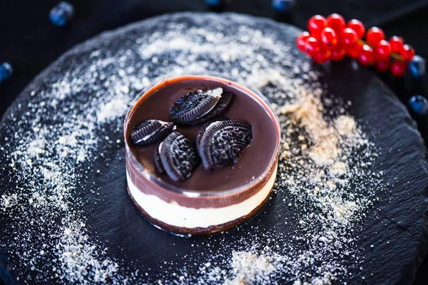 Deliciosa Delicia Chocolate Oreo Pastel Vista Cerca — Foto de Stock
