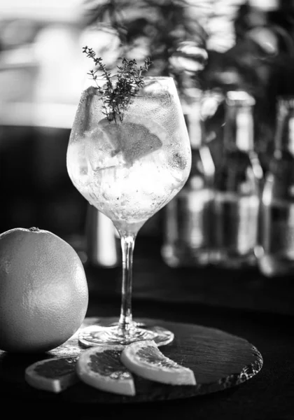 Τονωτικό Gin Ποτό Φρέσκα Φρούτα Λεμόνια Γλυκάνισο Μύρτιλο Κόκκινο Μούρο — Φωτογραφία Αρχείου