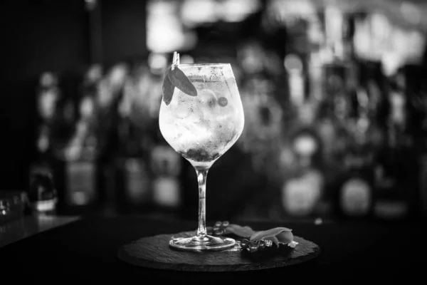 Tonic Gin Getränk Mit Frischen Früchten Zitronen Anis Blaubeeren Roten — Stockfoto