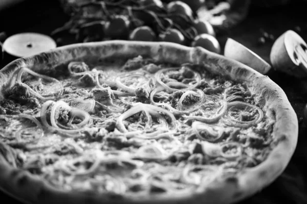 Delicious Italian Pizza Fresh Ingredients Diavola Capriciosa Margarita Prosciutto Fungi — Stock Photo, Image