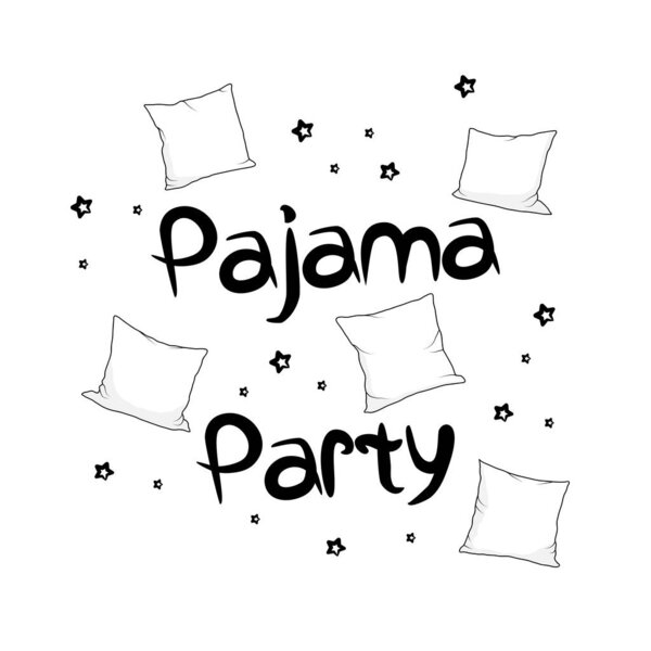 Invitation, poster, banner for pajama party. Holiday at home. Poster with pillows and stars