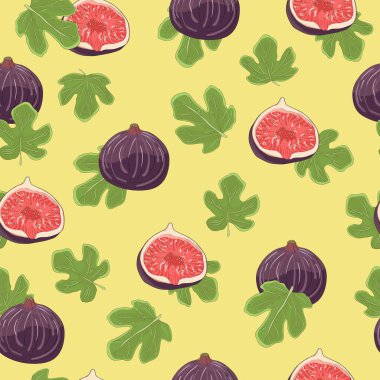 İncir meyvesi ve yaprağı olan kusursuz bir desen. Pankart için, paket, kumaş, kağıt.