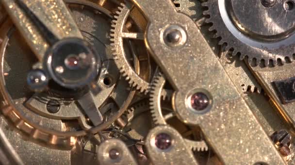 Close Relógio Detalhe Máquinas Relógio Relógio Bolso Mecânico Velho Macro — Vídeo de Stock
