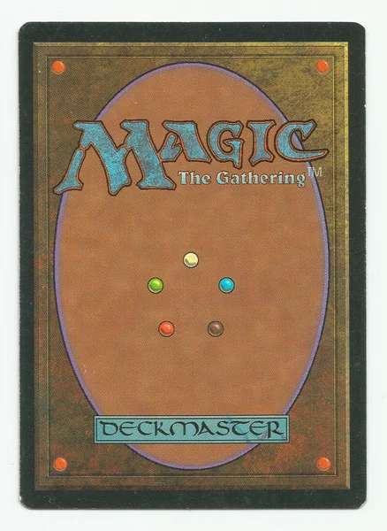 Merida, Extremadura, İspanya - Dic 01, 2018: Magic the Gatherings kartı geri geldi. Oyun Richard Garfield tarafından 1.993 yılında yaratıldı.