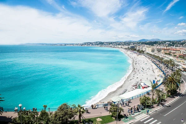 Widok Plażę Nicei Lazurowy Brzeg Morza Śródziemnego Francja — Zdjęcie stockowe