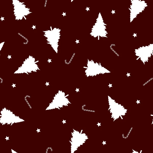Vita Julgranar Godis Pinnar Och Stjärnor Sömlös Upprepa Mönster Röd — Stock vektor