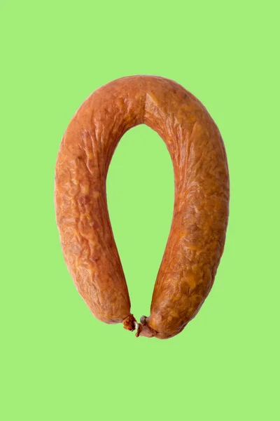 Bagel Smoked Sausage Light Green Background Delicacy — Stock Photo, Image