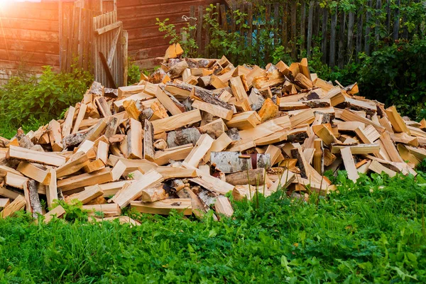 Chopped Wood Village House Street — Stock Photo, Image