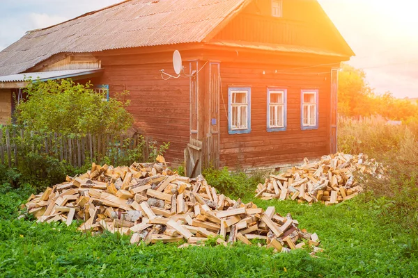 Wooden Village House Split Wood Fence Summer — Stock Photo, Image
