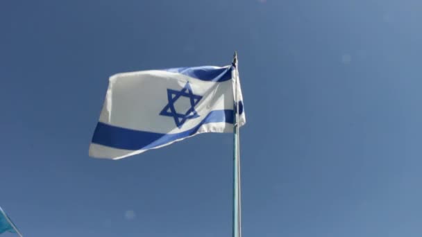 Israel Vlag Venster Met Blauwe Lucht — Stockvideo