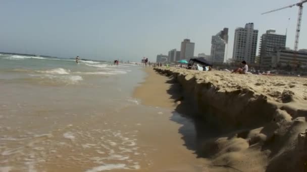 Sabbia Onde Tel Aviv Beach Con Persone — Video Stock
