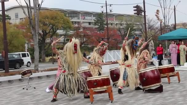 Bateristas Namahage Akita Japón — Vídeo de stock