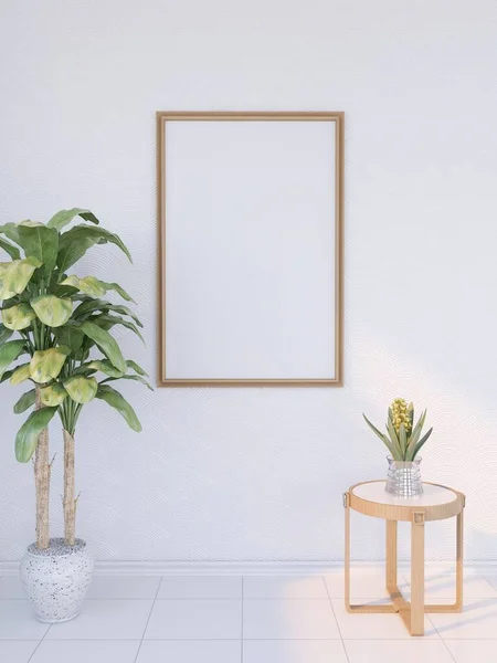 Blank Photo Frame Mockup Plant Desk Illustration Rendering — Stock Photo, Image