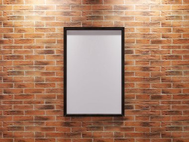 Brick Wall 'daki fotoğraf çerçevesi modeli. 3 Boyutlu Resim, 3 Boyutlu Hazırlama.