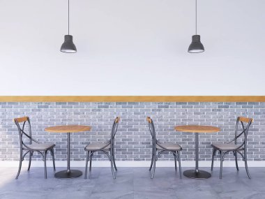 İç Cafe Duvar Kağıdı Mockup. 3 Boyutlu Resim, 3 Boyutlu Hazırlama.