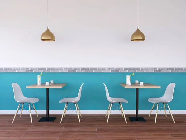 İç Cafe Duvar Kağıdı Mockup. 3 Boyutlu Resim, 3 Boyutlu Hazırlama.