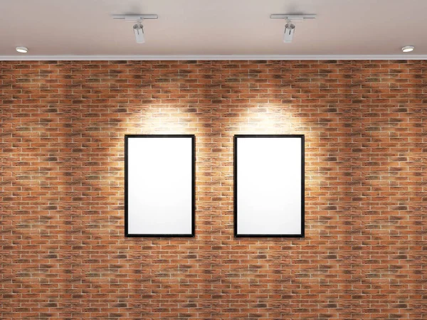Double Photo Frame Mockup on The Brick Wall. 3D illustration, 3D Rendering.