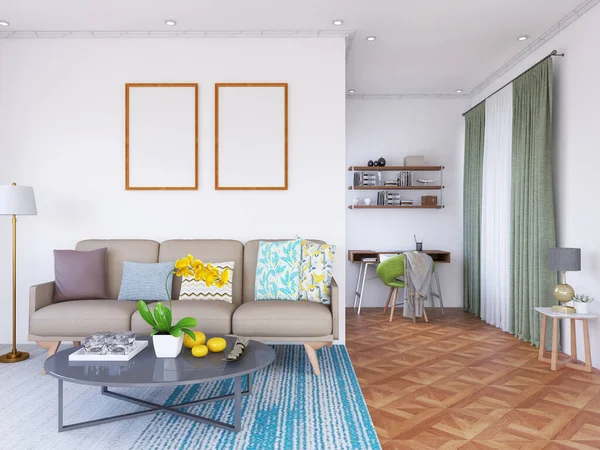 İç Salon Çerçeve Fotoğraf Model. 3 Boyutlu Hazırlama, 3 Boyutlu Resim.