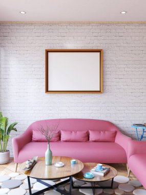 İç Salon Fotoğraf Çerçevesi Model. 3 Boyutlu Hazırlama, 3 Boyutlu Resim.