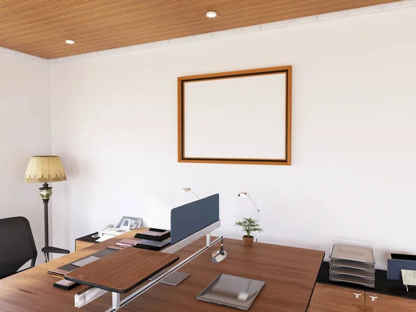 Interior Office Room Photo Frame Mockup. 3D Rendering, 3D illustration