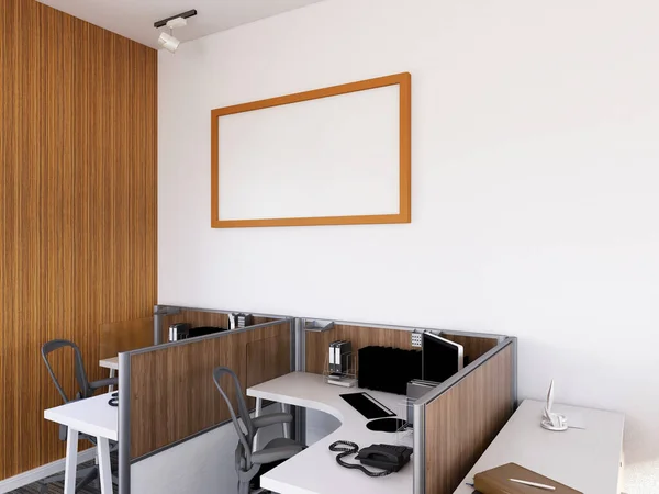 Interior Office Room Fotorahmen Mockup Rendering Illustration — Stockfoto