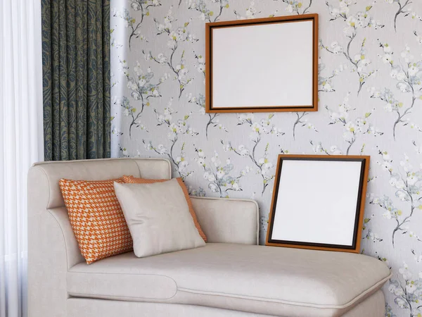 İç Salon Fotoğraf Çerçevesi Model. 3 Boyutlu Hazırlama, 3 Boyutlu Resim.