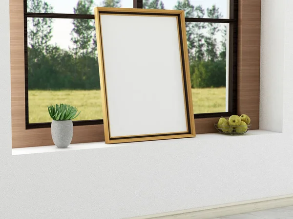 The Window 'daki boş fotoğraf çerçevesi modeli. 3 Boyutlu Hazırlama, 3 Boyutlu Resim.