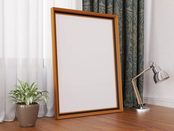 Blank Photo Frame Mockup Podłodze Rendering Ilustracja — Zdjęcie stockowe