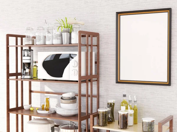 Mutfak Odası Fotoğraf Çerçevesi Model. 3 Boyutlu Hazırlama, 3 Boyutlu Resim.