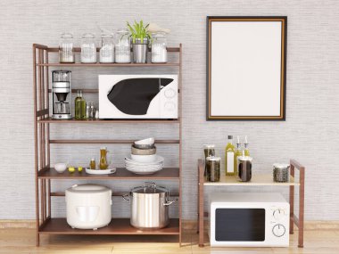 Mutfak Odası Fotoğraf Çerçevesi Model. 3 Boyutlu Hazırlama, 3 Boyutlu Resim.