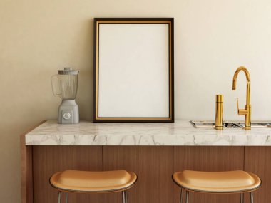 Masadaki Boş Fotoğraf Çerçevesi Modeli. 3 Boyutlu Hazırlama, 3 Boyutlu Resim.