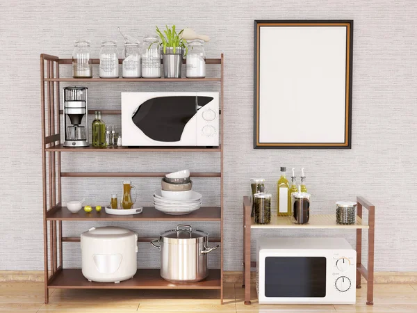 Mutfak Odası Fotoğraf Çerçevesi Model. 3 Boyutlu Hazırlama, 3 Boyutlu Resim.