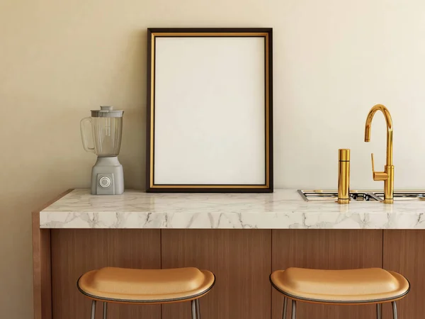 Masadaki Boş Fotoğraf Çerçevesi Modeli. 3 Boyutlu Hazırlama, 3 Boyutlu Resim.