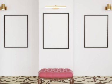 Sanat galerisindeki fotoğraf çerçevesi modeli. 3 Boyutlu Hazırlama, 3 Boyutlu Resim.