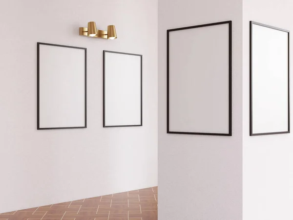 Sanat galerisindeki fotoğraf çerçevesi modeli. 3 Boyutlu Hazırlama, 3 Boyutlu Resim.