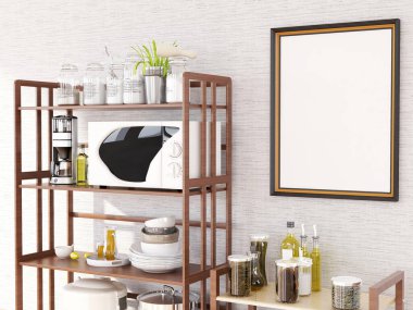 Mutfak Odası Fotoğraf Çerçevesi Model. 3 Boyutlu Hazırlama, 3 Boyutlu Resim.