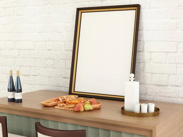 Masadaki Boş Fotoğraf Çerçevesi Modeli. 3 Boyutlu Hazırlama, 3 Boyutlu Resim.