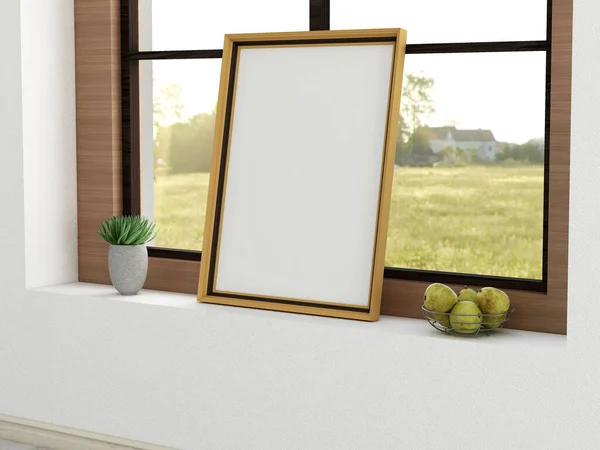 Blank Photo Frame Mockup Window 렌더링 — 스톡 사진