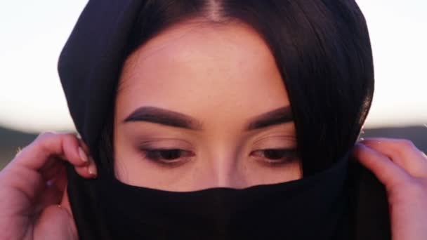 Portrait Beautiful Young Arab Girl Islamic Woman Hijab Looks