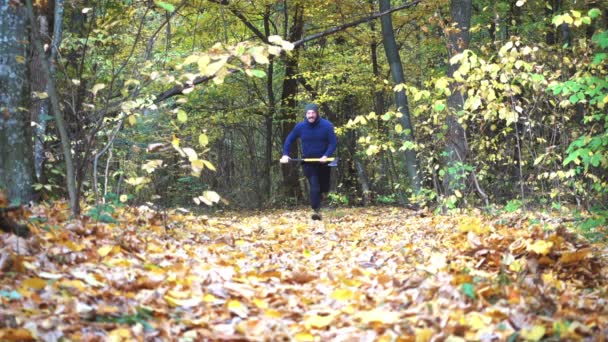 Bearded Man Runs Camera Man Runs Slowly Camera — Stock Video